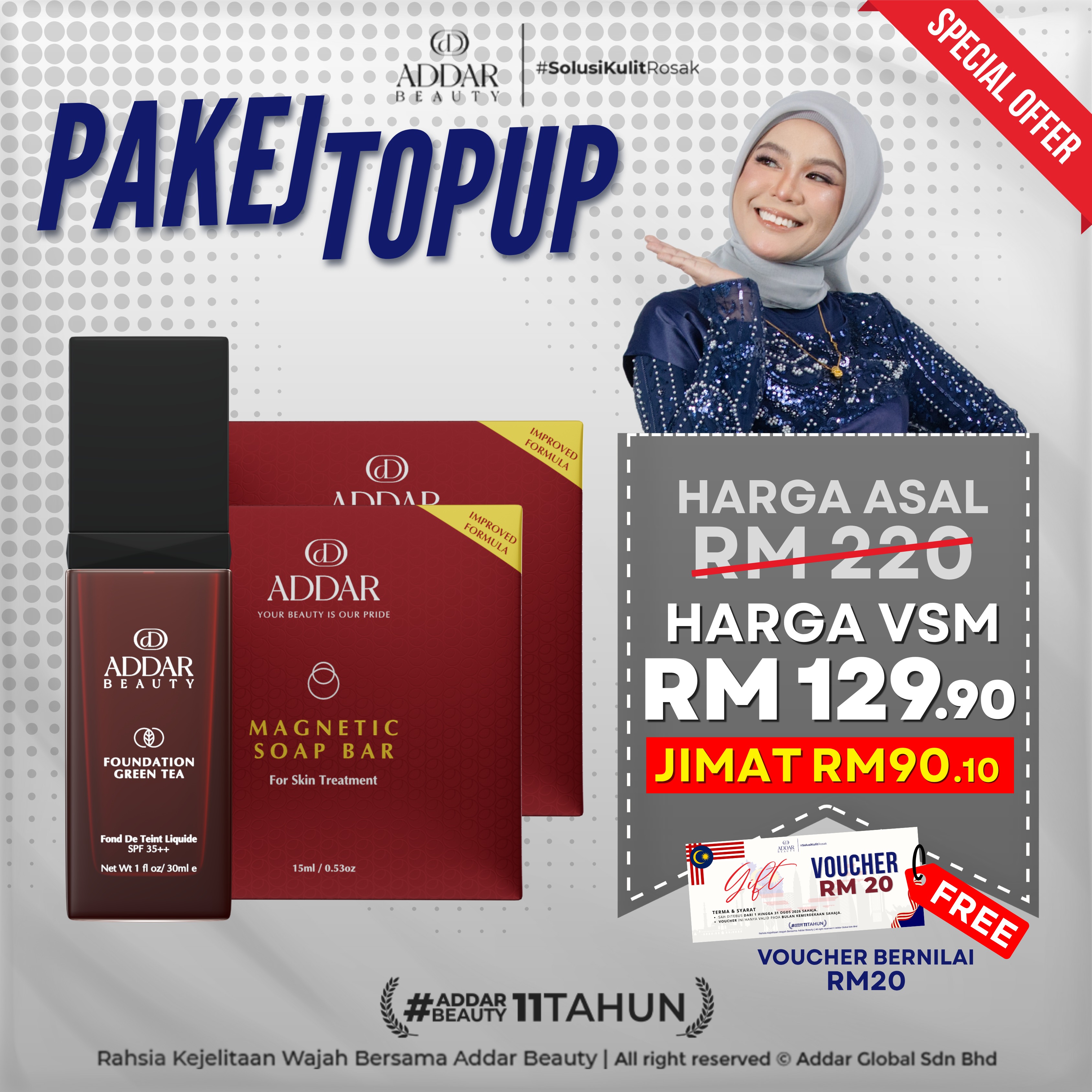 TOPUPJULY - 2 SABUN MAGNETIC + 1 FOUNDATION GREEN TEA