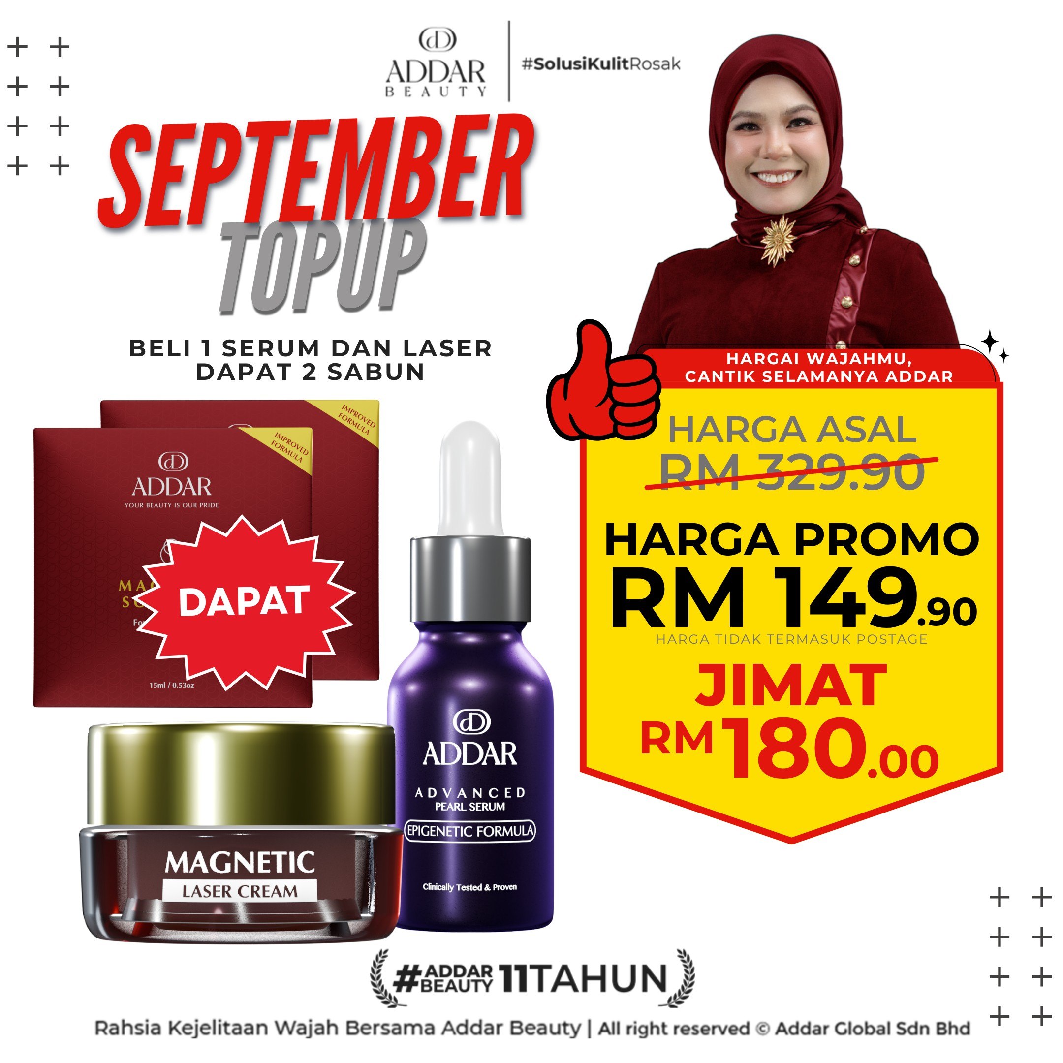 SEPTEMBER TOPUP - 1 PEARL SERUM + 1 LASER CREAM + 2 SABUN MAGNETIC (FREE)