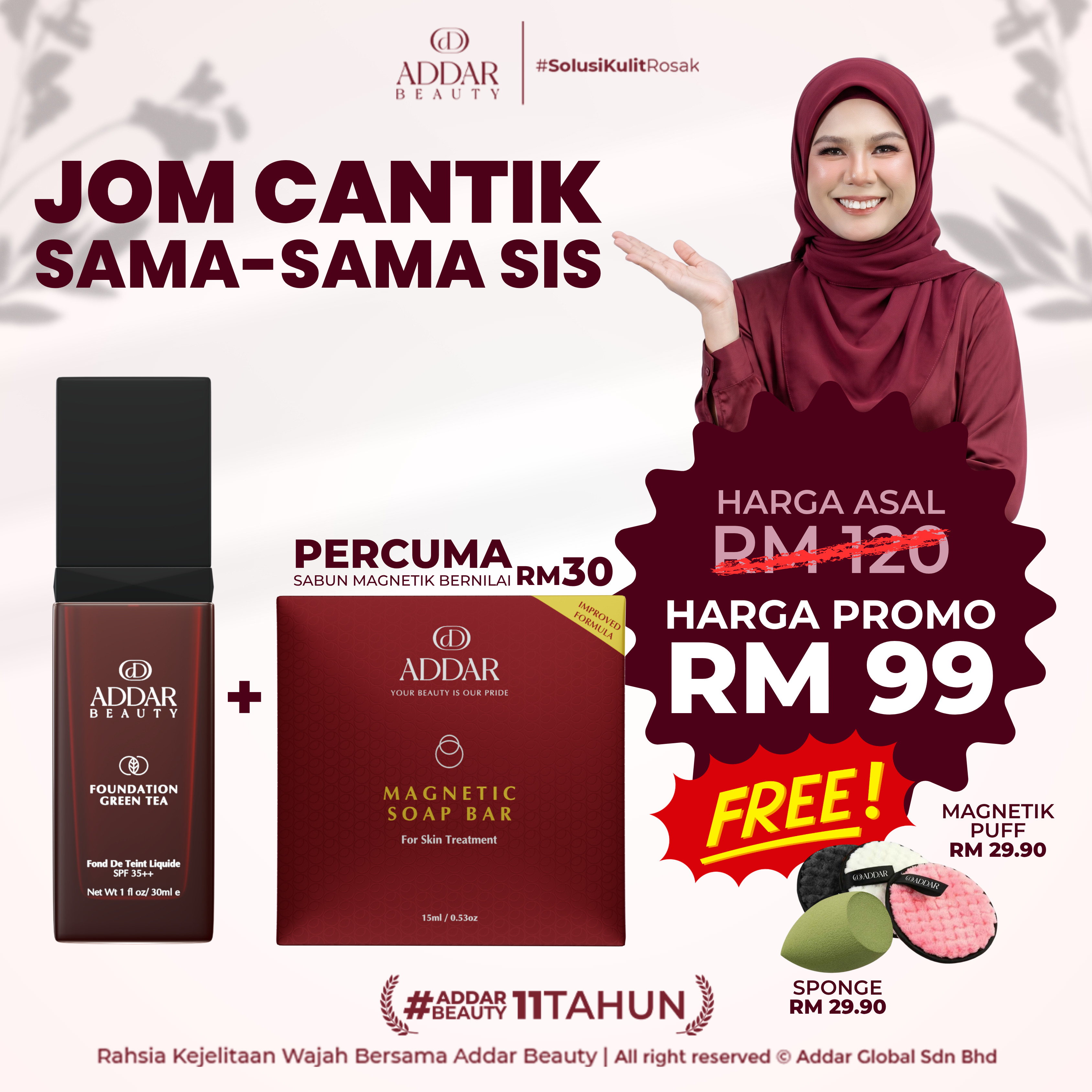 PROMO 7.7 - 1 FOUNDATION GREEN TEA + 1 FREE SABUN MAGNETIK