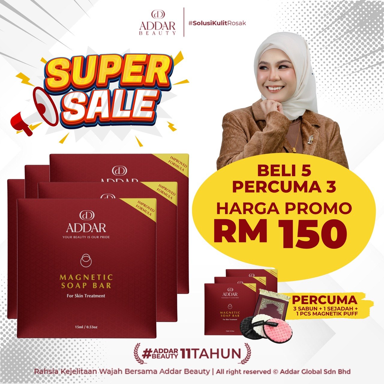 SS FTB - 5 SABUN MAGNETIC + 3 FREE SABUN MAGNETIC + 1 MAGNETIC PUFF + 1 MINI SEJADAH