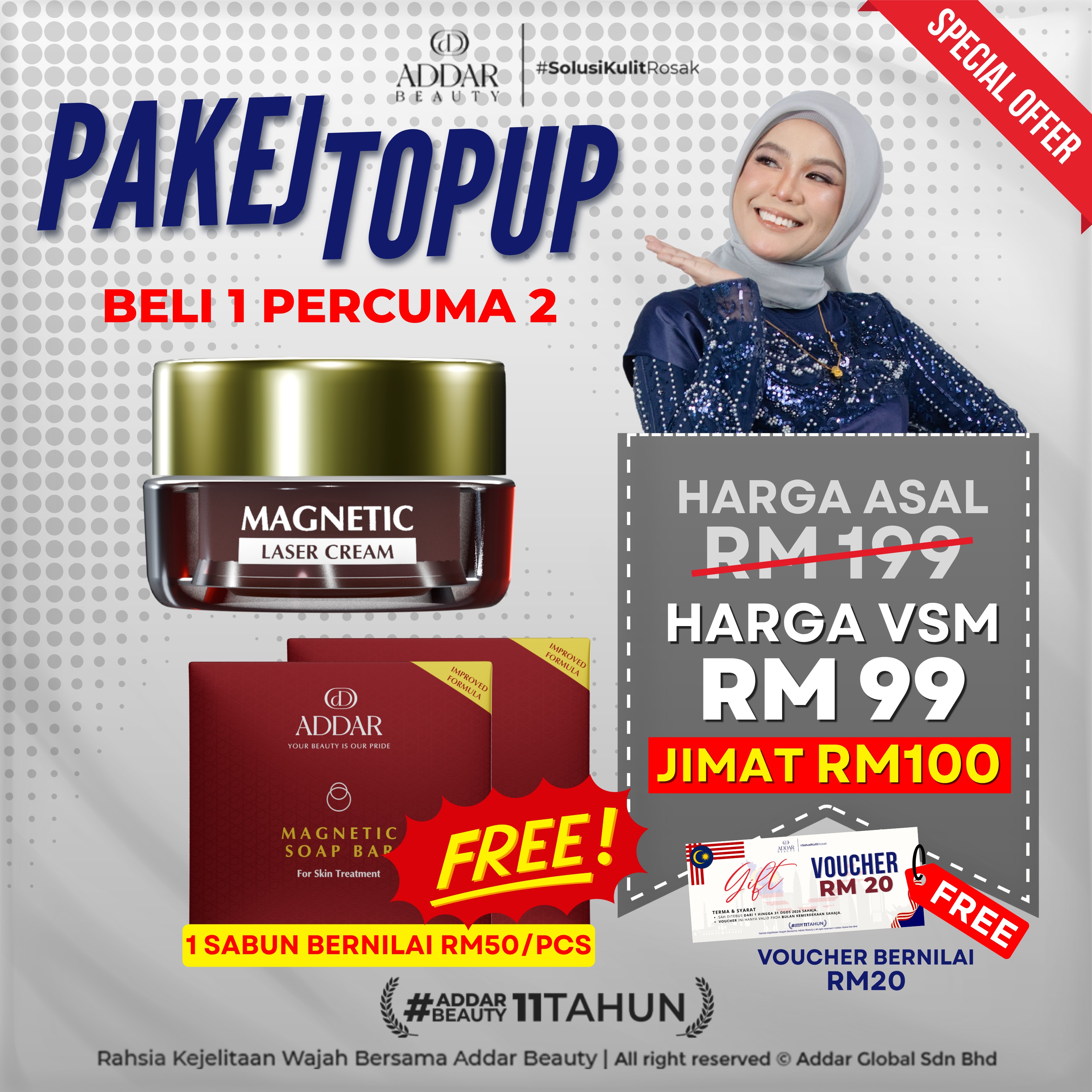 TOPUPJULY - 1 MAGNETIC LASER CREAM + 2 SABUN MAGNETIC