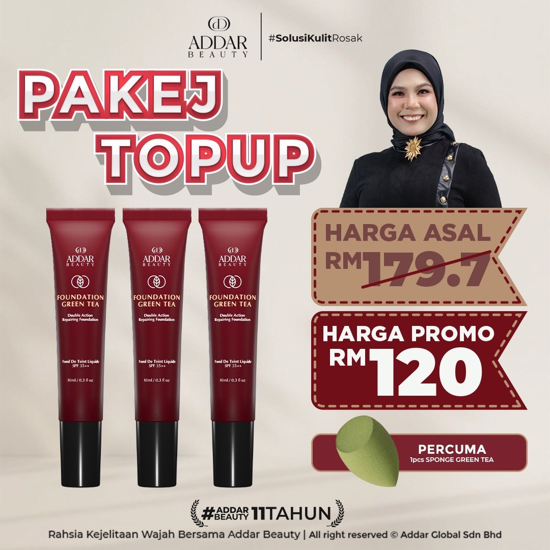 TOPUP26 - 3 FOUNDATION GREEN TEA TRAVEL + 1 FREE SPONGE